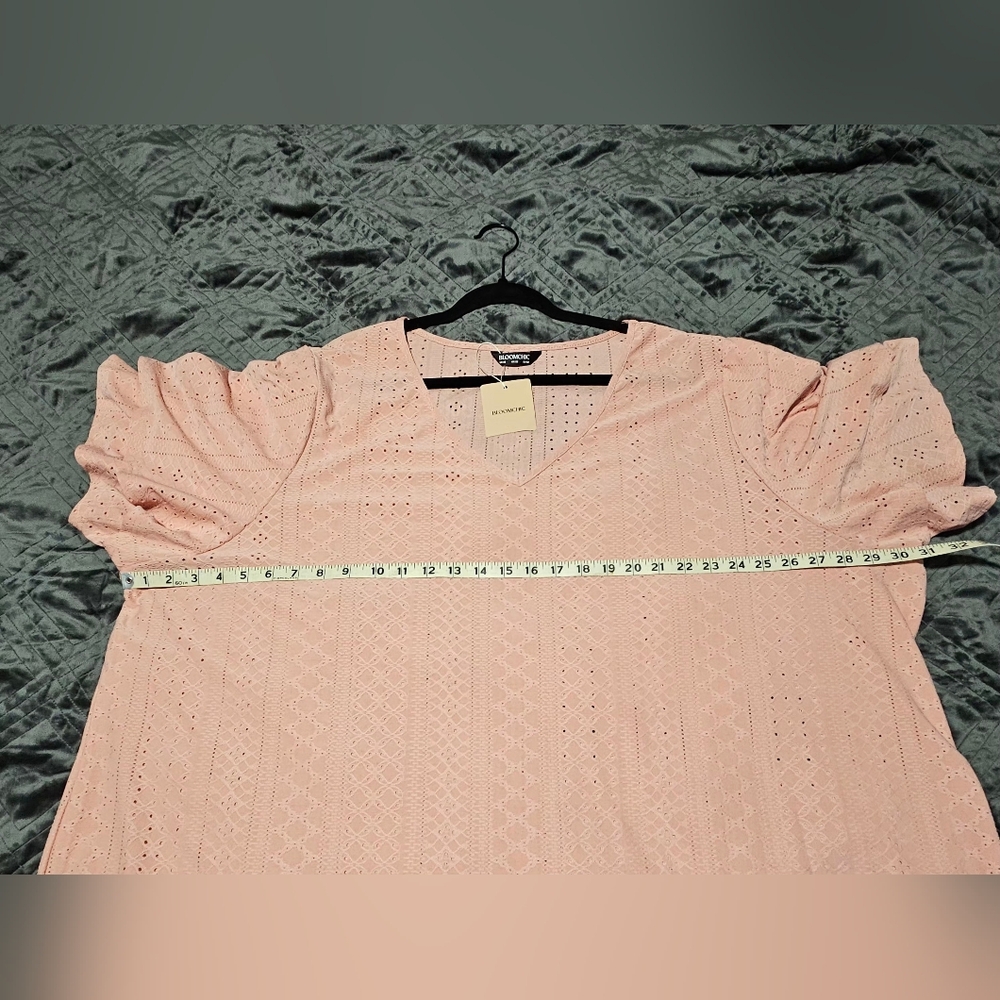 BloomChic Dusty Pink Pointelle Knit Double Flutter Short Sleeve Top Size 28 NWT - Picture 8 of 13